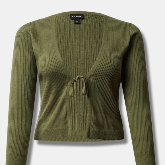 torrid Sweaters - Torrid Tie-Front Ribbed Olive Cardigan